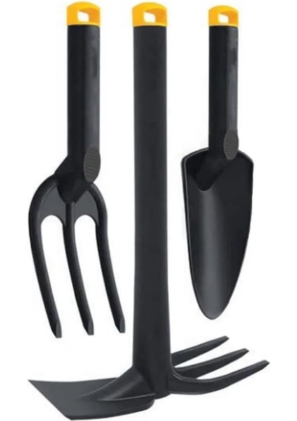 Sert Plastik Üçlü Bahçe Seti, Hobi Kürek - Çapa - Tırmık Bahçıvan Seti, Yüksek Basınca Dayanıklı Gövde, Paslanma Derdi Yok
