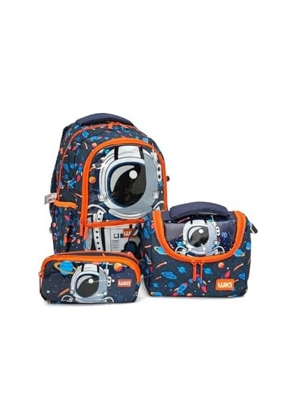 Wia Astronot Baskılı Erkek Çocuk Üçlü Çanta Seti - Lacivert