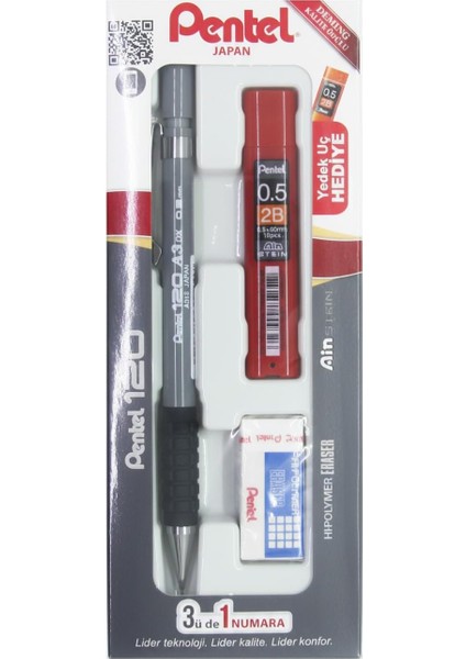 120A3 3&apos;lü Takım - Versatil + Silgi + Hediye Min Okul Seti Gri