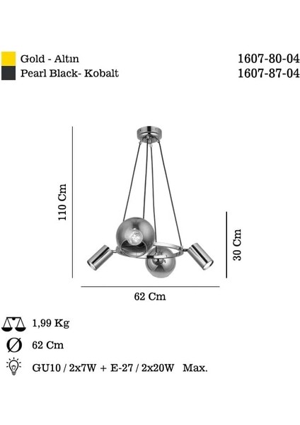 Tıerra 2+2 Kobalt Avize 2XGU10+2XE27 fiyatları