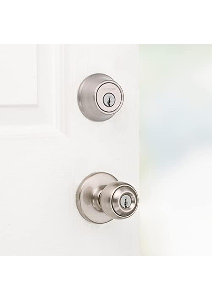 690 Polo Entry Knob And Cylinder Deadbolt Combo Pack In Satin Nickel