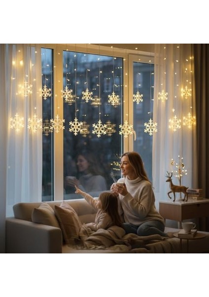 3 Metre Fişli 10’lu Kar Tanesi LED Işık Zinciri – Dekoratif Yılbaşı Aydınlatması, Ev, Salon, Balkon ve Parti Süslemeleri Için Işık Dekor Zinciri