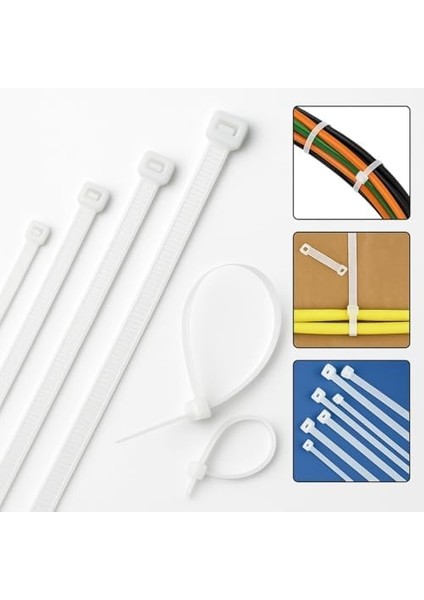 Kelepçe Seti Beyaz 100 Adet 15 cm - Naylon Kablo Bağı 150 mm (3,6 mm Kalınlık)