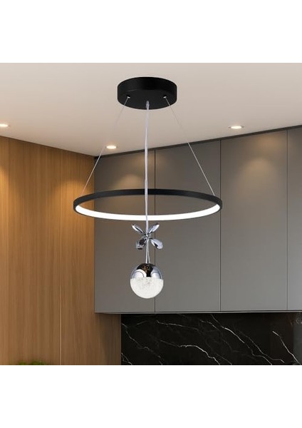 Modern Tek Toplu Yuvarlak LED Avize, 20 cm Çap, 70 cm Uzunluk, 3 Renkli Işık, Salon & Oturma Odası, E27 Duy Uyumlu, Şık Dekoratif Aydınlatma (40CM)