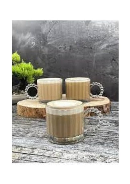 6&apos;lı Cam Boncuk Kulplu Bardak Seti – 130 ml Şeffaf Kupa Bardak, Çay Kahve Su Meşrubat Için Şık ve Dayanıklı Tasarım