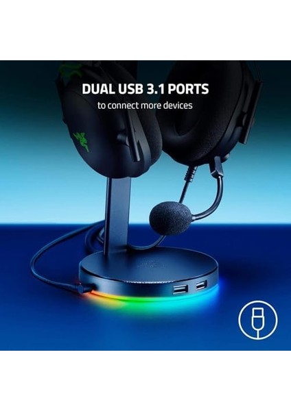 Base Station V2 Chroma - USB Hub&apos;lı ve Rgb Aydınlatmalı Kulaklık Standı (7.1 Surround Sesli USB Hub, Entegre Kulaklık Tutucu, Kaymaz Stand, Chroma Rgb) Siyah