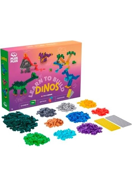 Plus Plus 9603918 Dahiyane Yapı Oyuncağı, Learn To, Dinozor, Yaratıcı Yapı Taşları, 600 Parça, Çok Renkli