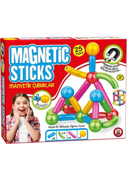 Oyuncak 25 Parça Manyetik Çubuklar ve Toplar Çocuklar Için Eğitici Öğretici Set Kutulu Stem Oyuncağı