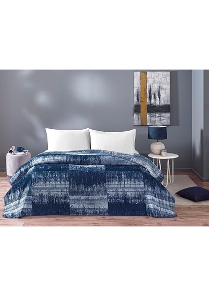 Ziggy DESENLI%100 Pamuk Pamuk Battaniye, Lacivert, Çift Kişilik