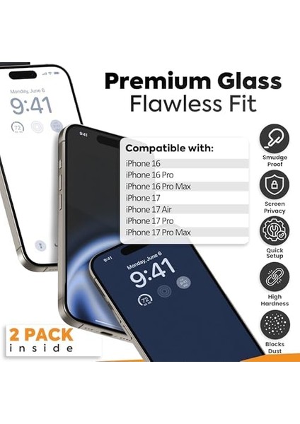 17 Air Uyumlu Ekran Koruyucu - 9h Temperli Cam, Gizlilik Filtreli, 2’li Paket fiyatları