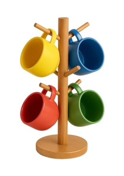 Ahşap Bambu Kupa Bardak Askısı 6&apos;lı Stand Doğal Mutfak Tezgahı Için Kupa Standı Bardak Tutucu Modern Dekoratif Dayanıklı Kolay Kurulumlu Organizer (Yuvarlak)
