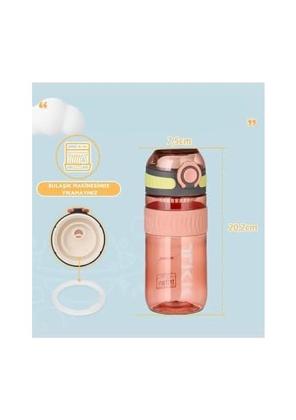 Tkk 550ML Kilitlenebilir Kapak Rahat Içim Taşıma Kulplu Tritan Spor Matara (Pembe)