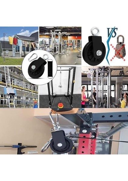 Kablo Kasnağı, 90MM Dönebilen Sessiz Kasnak, Askı Kayışı ve Karabinalı, 360 Derece Ip Kasnağı, Ev Spor Aletleri, Lat Çekme Sistemi, Dıy Aksesuar, Spor Ekipmanları