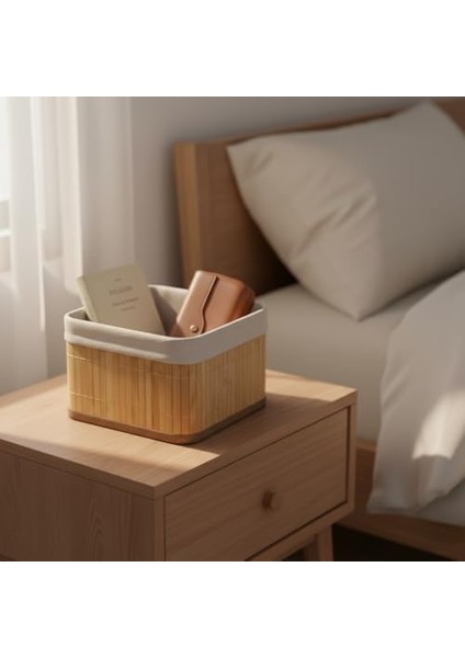 Bambu Çok Amaçlı Saklama Kutusu Düzenleyici Kare Organizer, Dekoratif Bambu Düzenleyici Naturel (20X20X13CM) fiyatları