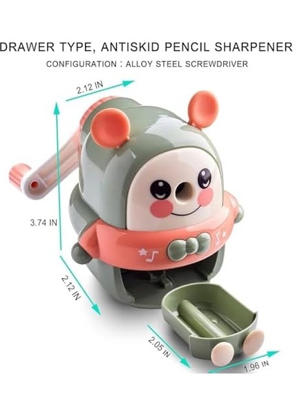 Çocuklar Için Kalemtıraş, El Kranklı Yaratıcı Karikatür Ayı Şekilli Kalemtıraş, Sevimli ve Dayanıklı Manuel Kalemtıraş Okul Malzemeleri, Sınıf, Çocuk Hediyeleri Için