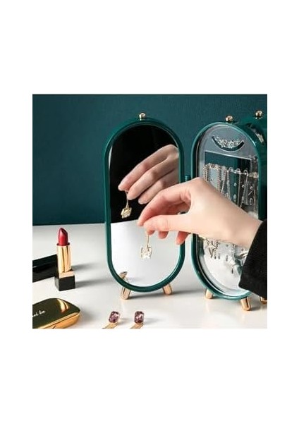 4 Bölmeli Takı Organizeri Aynalı Takı Askısı Yüzük Standı, Küpe Standı, Kolye Düzenleyici Yeşil fiyatları