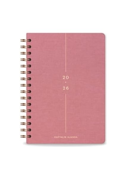 2026 A5 Spiralli Haftalık Ajanda 12 Aylık - Pembe modelleri
