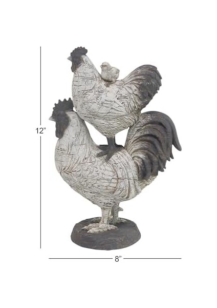 Deco 79 Çiftlik Evi Polystone Horoz Heykel, 8" x 5" x 12", Beyaz