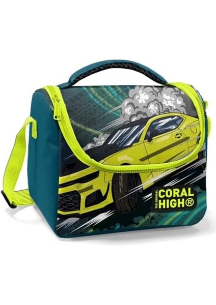 Erkek Çocuk Okul Beslenme Çantası - Yeşil-Sarı Yarış Arabası