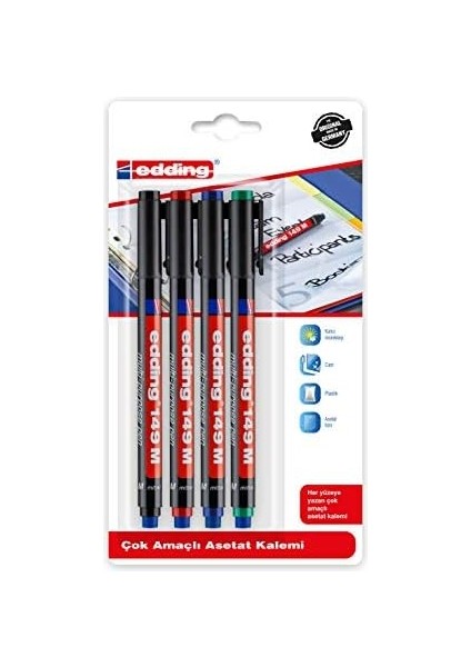 Edding ED149B499 Silgili Asetat Kalem 1mm 4&apos;lü Karışık Siyah/kırmızı/mavi/yeşil