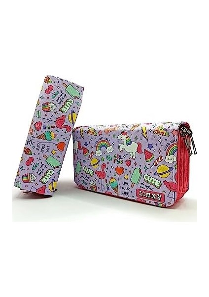 Kalem Kutusu - Desenli Kawai Organizer Kalemkutu Vegan Deri Üç Bölmeli Kalemlik modelleri