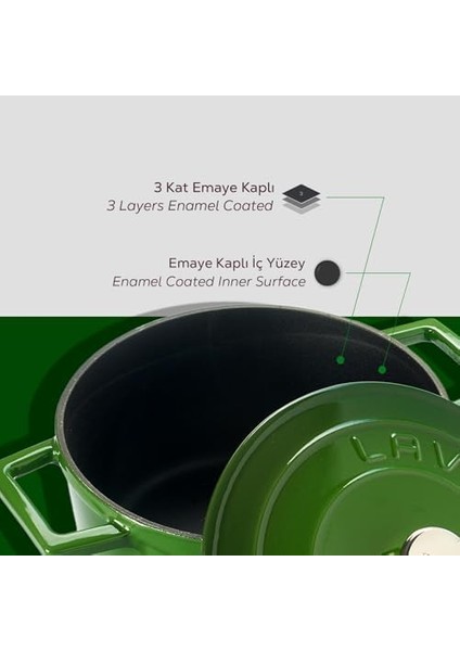 Metal Döküm Yuvarlak Tencere, 20 Cm, Yeşil fiyatları