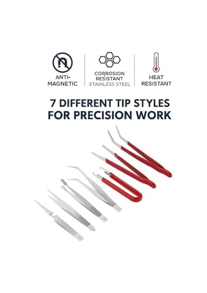 Tamirci Cımbız Seti, 7 Parça, Paslanmaz Çelik, Antimanyetik ve Korozyona Dayanıklı, Elektronik ve Hassas Işler Için Profesyonel Cımbız Seti