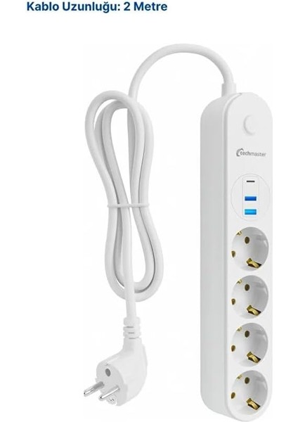 2 Usb+Type-C Akım Çocuk Korumalı 4lü Priz 2mt Beyaz fiyatları