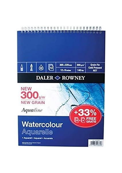 Rowney Aquafine Sp 300 Gsm 254 x 178 mm (25,4 x 17,8 Cm) 12 Yaprak-Spiral