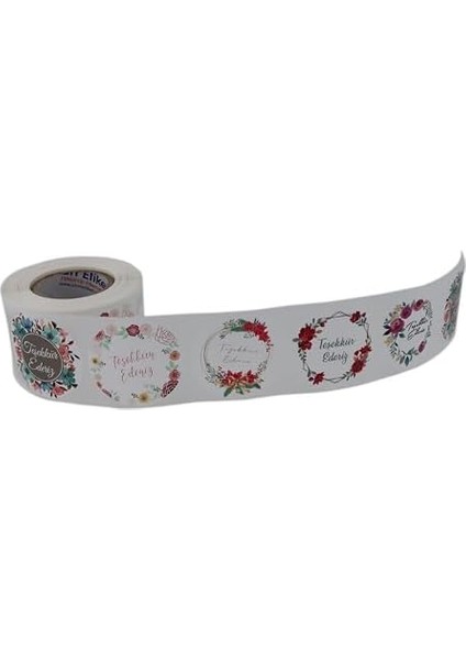 , Hazır Al Hızlı Al Teşekkür Ederiz Etiketi 5 Farklı Çiçek Deseni 50MM Çap Ruloda 500 Adet Kendinden Yapışkanlı Rulo Etiket, Pp Opak E-Ticaret