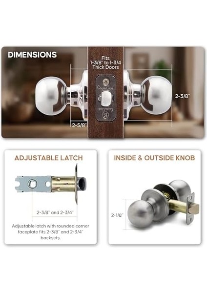 BK2020SS-3 Yuvarlak Kapı Topuzu, Geçiş Fonksiyonu, 3&apos;lü Paket, Paslanmaz