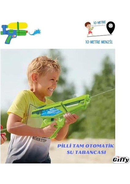 Oyuncak Otomatik Pilli Su Tabancası 10 Metreye Kadar Atış Atma Menzilli 800 ml Kapasiteli 40 cm Boyutunda (Yeşil) modelleri