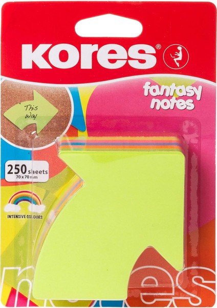 70 x 70 mm (Ok Işareti), Fantasy Yapışkanlı Not Kağıdı ile 5 Neon Renkler, 250 Adet)