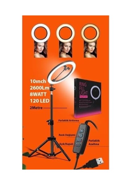 Vooka Vilya Youtuber LED Işıklı Adaptörlü Selfie Makyaj Işığı Sürekli Ring Light 10 Inç Halka fiyatları