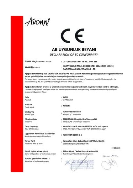 AV-60193-3T-BSY Siyah Boyalı Modern Avize E27 Metal Cam 40CM