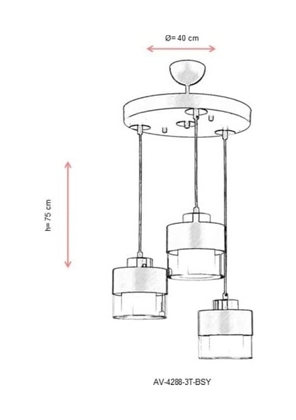 AV-60193-3T-BSY Siyah Boyalı Modern Avize E27 Metal Cam 40CM fiyatları
