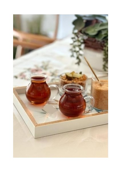 Borosilikat Cam Çay Bardağı Seti, Çizgili Desenli, Kulplu, 6 Adet, Tombul Fincan Tasarımı Çizgili Borosilikat Cam Kulplu Çay Bardağı 220ML Bardak fiyatları