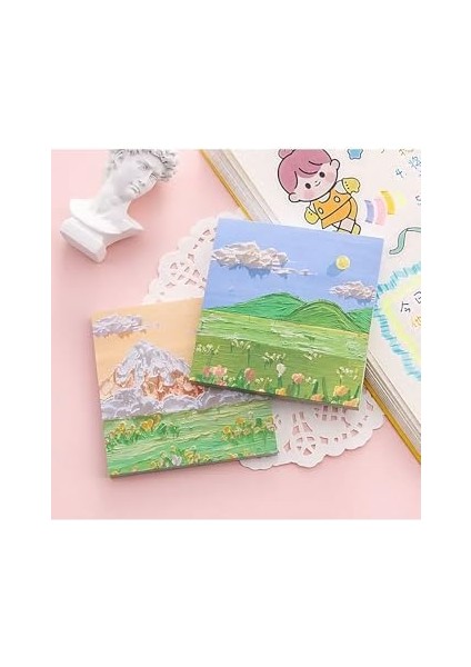 Guguk Mor-Yeşil Manzaralı Temalı Renkli Not Seti