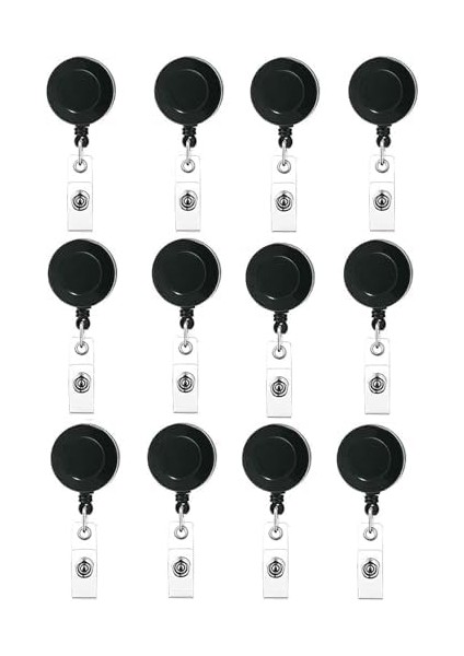 Profesyonel Yaka Kartı Yoyo, 12&apos;li Paket, Kimlik Kartı Tutucu, Personel Kart Çekme Mekanizması (Siyah) fiyatları