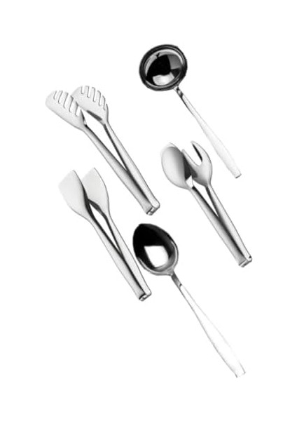 Paslanmaz Çelik 5 Parça Kepçe Kaşık Pasta Makarna Servis Maşa Servis Takımı Seti