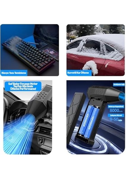 X3 Elektrikli Hava Üfleyici & Vakum – 130000 Rpm Süper Güçlü, 3 Kademeli Ayar, Kablosuz, Şarjlı Turbo Toz Üfleyici ve Toz Çekici, Bilgisayar, Klavye, Ev, Araç, Dış Mekan Kullanımı, Çantalı