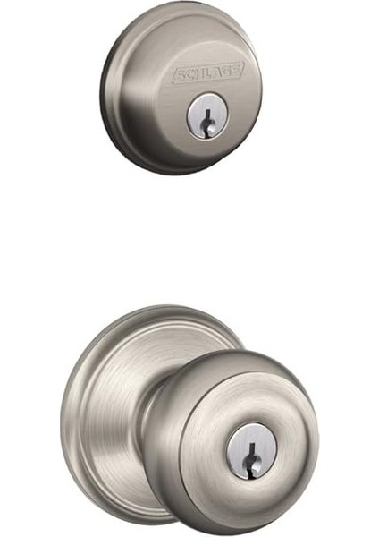 FB50 N V Geo 619 G60 Tek Silindir Deadbolt And F51 Kablo Entry Georgian Knob Kablo Alike, Saten Nikel Finish