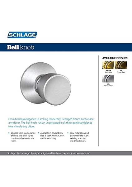 F10VBEL605 Çan Geçiş Topuzu, Parlak Pirinç