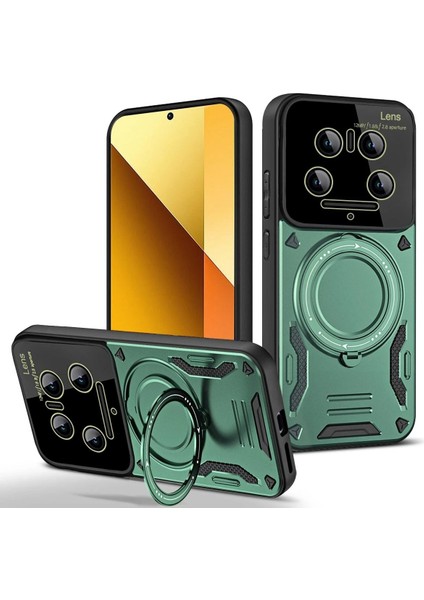 Xiaomi Mi 14 Ultra Kılıf Joy Lens Standlı Kapak - Koyu Yeşil