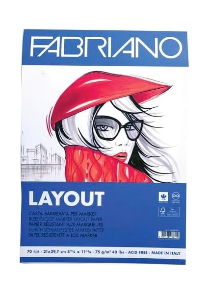 Fabriano Layout A4-75 Gr. Pürüzsüz ve Geçirimsiz Markör Kağıdı - Blok modelleri