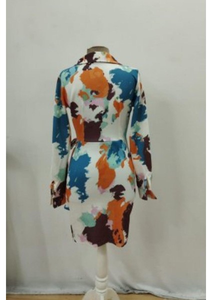 Yakalı Yandan Bağlamalı Mini Modal Elbise - Desenli indirimleri