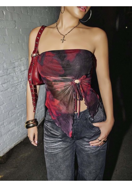 Kadın Siyah Crop Önden Halka Büzgü Detaylı 5098