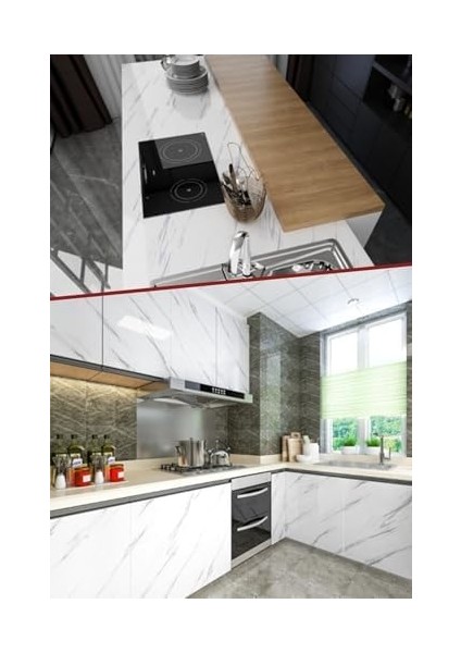 Mermer Desenli Yapışkanlı Silinebilir Tezgah Üstü Folyo 5 Metre Beyaz 1420