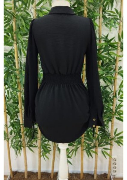 Gömlek Yaka Önden Düğmeli Yanlardan Büzgülü Kısa Aerobin Elbise Siyah modelleri