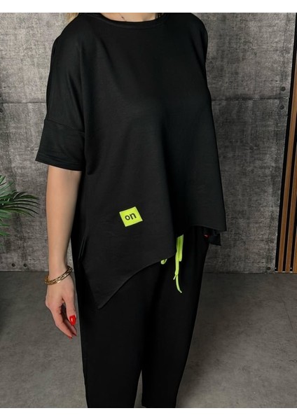 Kadın Kısa Kollu Bisiklet Yaka Viskon Iki Iplik Bluz ve Pantolon Ikili Takım fırsatları